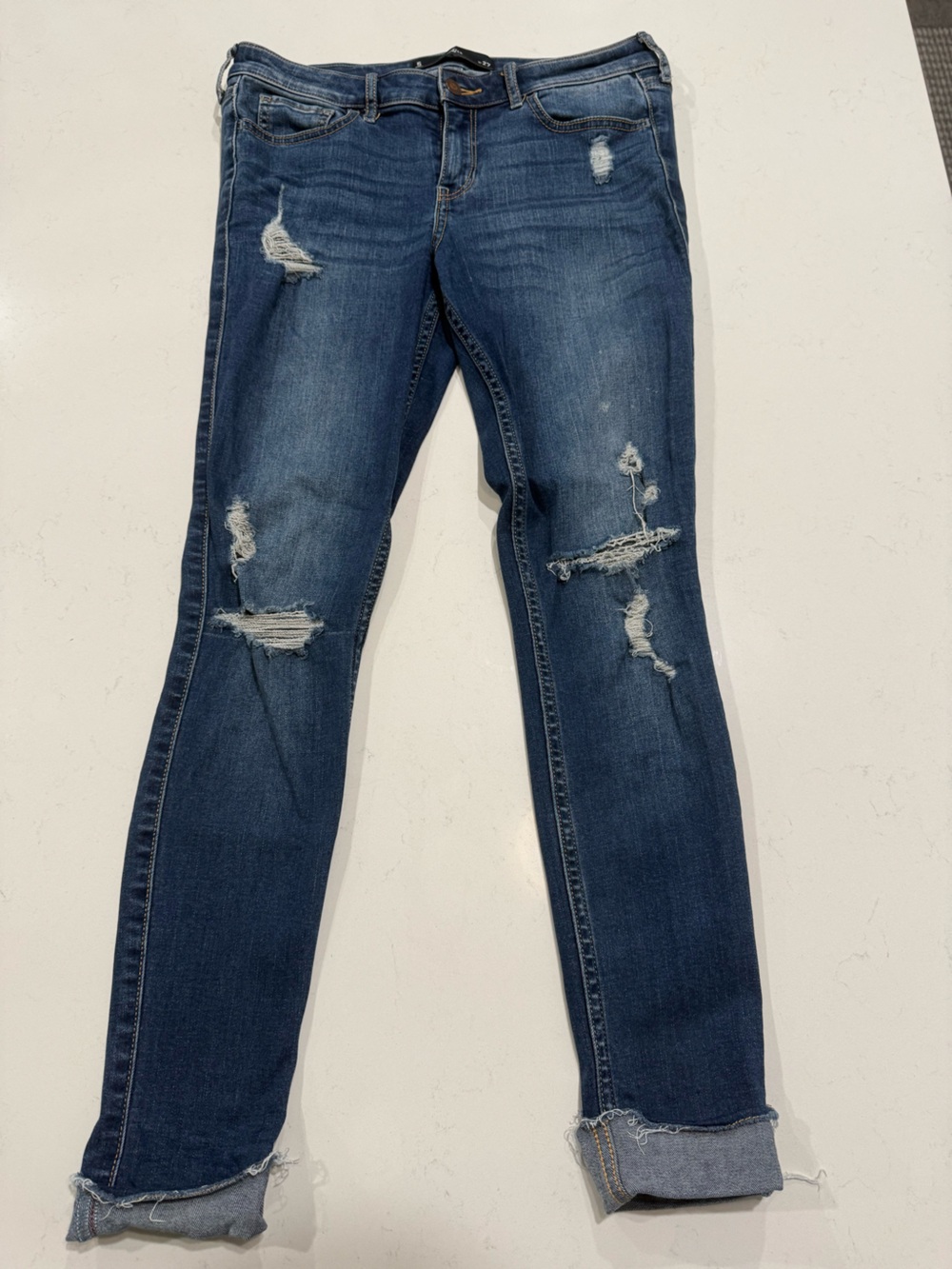 Hollister Medium Blue Crop Denim Jeans size 5 stretch pants medium dark wash